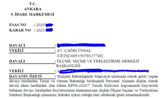 Tarım Orman Bakanlığı Alımı İçin Tercih Yapamayan Müvekkil, Yargı Kararıyla Atama İçin Tercih Hakkını Elde Etti